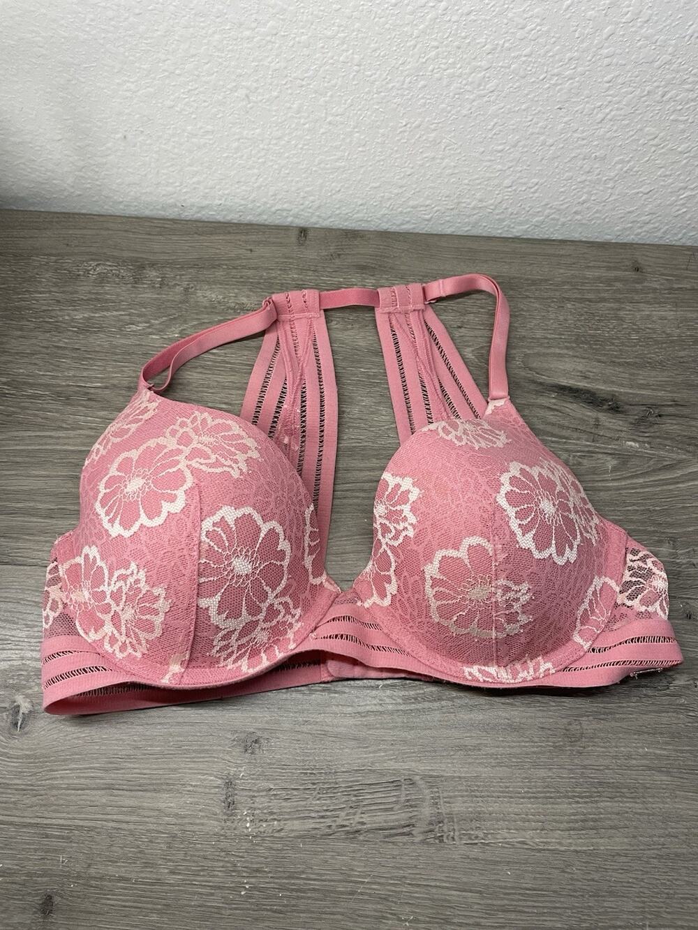 Victoria's Secret PINK The Date Bra 32D Racerback Hibiscus Floral Lightly Lined